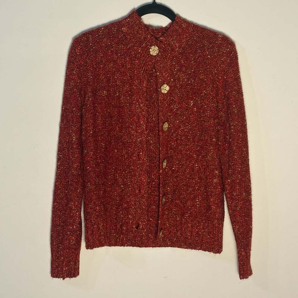 Christopher & Banks Women's Red Textured Knit Button-Front Cardigan 008-0004